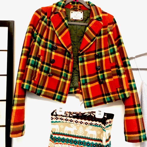 FREE PEOPLE PLAID WOOL BLEND CROPPED JACKET SIZE 2 - Picture 5 of 11